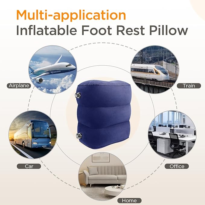 HOMCA Inflatable Travel Foot Rest Pillow (2-Pack) Adjustable Height Leg Pillow Fast Inflating Airplane Bed for Toddlers Footrest Pillow for Office, Airplane, Train, Cars, Home (Grey)