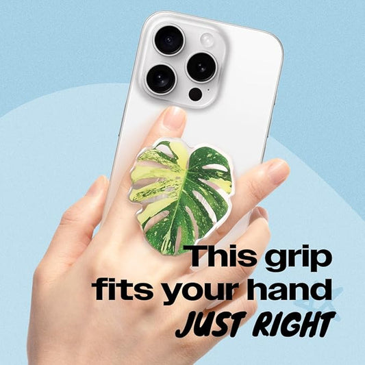 OnTheGrip Cute Acrylic Tropical Leaf Design Collapsible Expandible Mobile Phone Grip Stand Holder for Smartphone Tablet Cell Phone Accessory (Yellow Monstera)