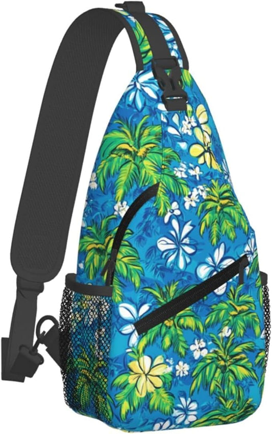 Hawaii Tropical Palm Sling Backpack Crossbody Bag Casual Chest Bags Travel Hiking Daypack Shoulder Bag for Women Men