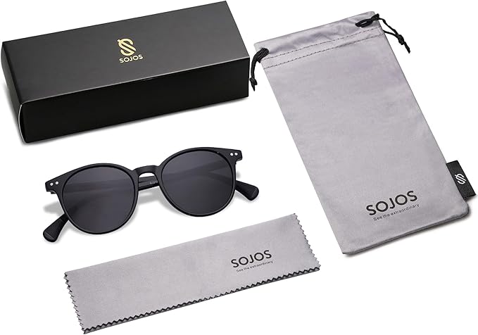 SOJOS Small Round Classic Polarized Sunglasses for Women Men Vintage Style UV400 Lens MAY SJ2113