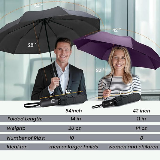 SIEPASA Windproof Travel Compact Umbrella-Automatic Umbrellas for Rain-Compact Folding Umbrella, Travel Umbrella Compact, Portable Windproof Umbrellas for Men Women Teenage.(Purple, 54 Inch)