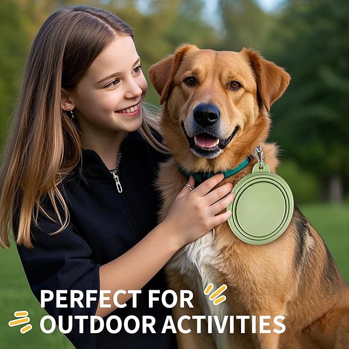 Collapsible Dog Bowls 2-Pack, Portable Travel Dog Bowl with Carabiner, Food-Grade Silicone Pet Bowl for Hiking, Walking (Macaron Blue and Green)