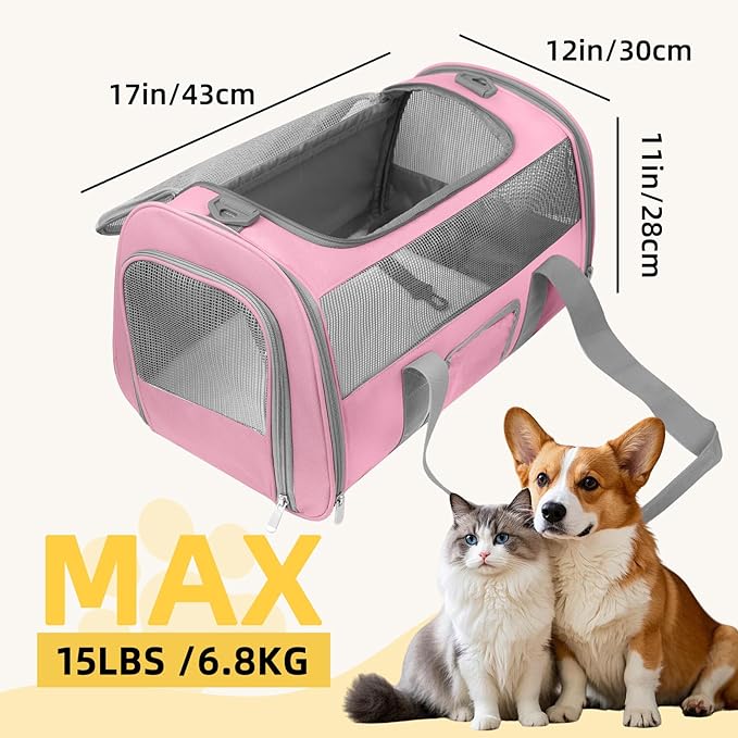 Soft - Sided Pet Carrier for Cats and Small Dogs, Airline - Approved, Pink Travel Tote with Mesh Windows, Foldable Bowl, Shoulder Strap, Oeko - TEX Certified