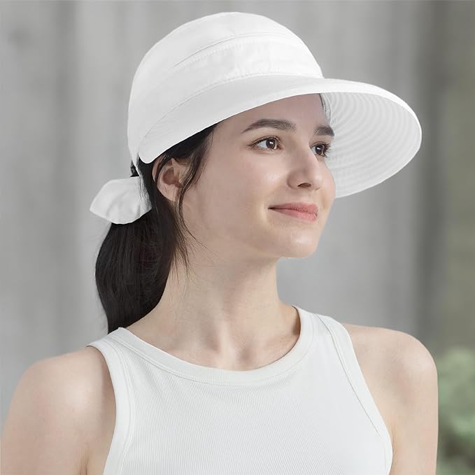 SUN CUBE Women Sun Hat for Outdoor UV Protection, Wide Brim Sun Hat Ponytail, Convertible Zip-Off Beach Hat Visor