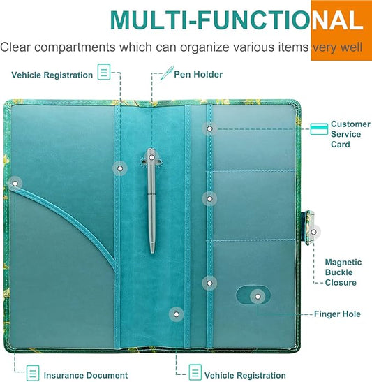 RSAquar Car Registration and Insurance Holder, Vehicle Glove Box Organizer Cool Car Accessories, Car Document Holder for Cards and Driver License, Almond Blossom