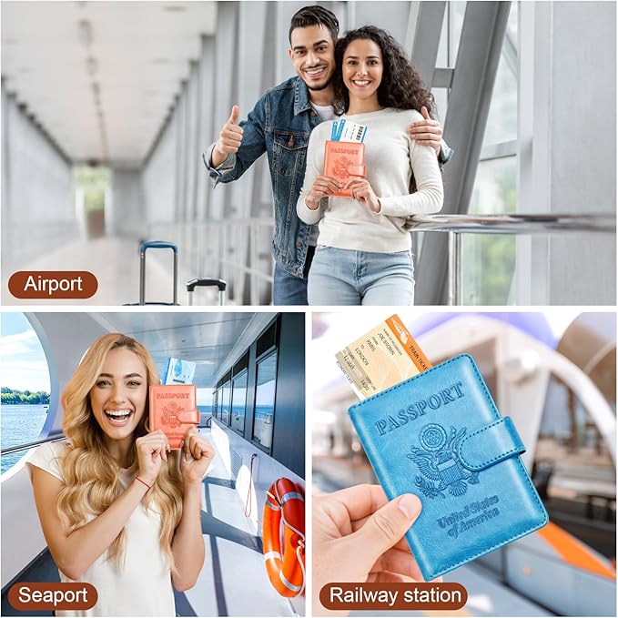 Herain Passport Holder for Travel Cruise Essentials, 2 Pcs Passport Cover Wallet Case Women Men Family, RFID Passports Book Card Holders Travel Accessorie Gifts Must Haves
