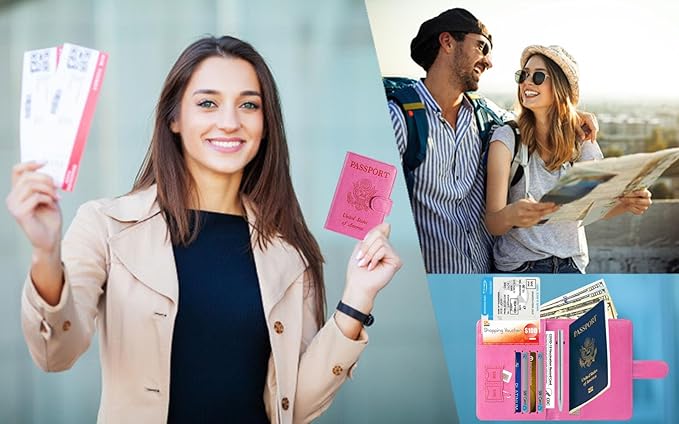 Airtag Passport Holder Cover Wallet RFID Blocking Leather Case Travel Essentials Luggage Accessories Travel Must Have(118#Purple)