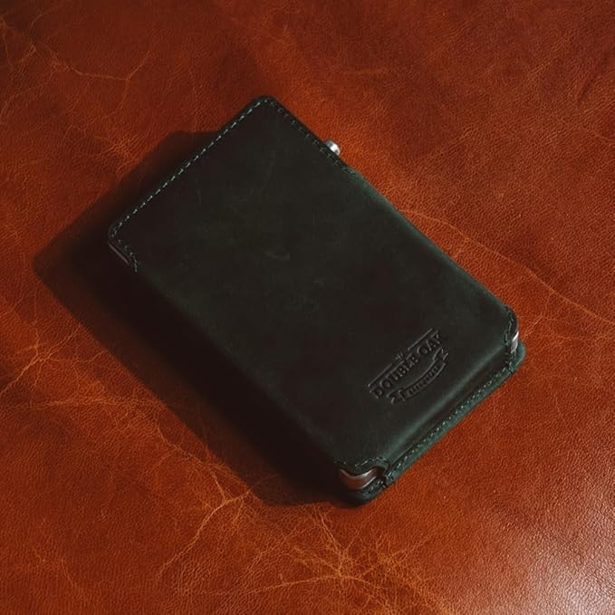 Double Oak Essentials SLIM Leather Pop-up Wallet — Removable Cardholder Design with Locking Mechanism - RFID Blocking, Top Grain Cowhide Leather (Emerald Edition)
