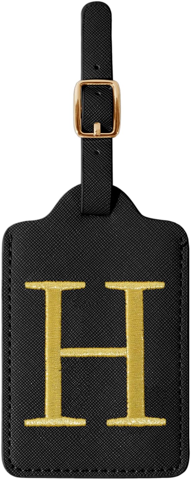Personalized Initial Luggage Tags for Suitcase TSA Approved, Black Leather Cute Luggage Tag with Privacy Cover Name Card, Embroidered Custom Luggage Tags Travel Backpack Tags Gifts for Women Kids(H)