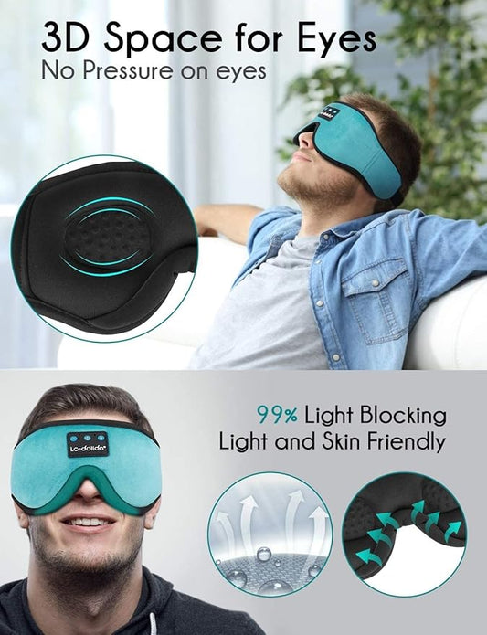 LC-dolida Sleep Headphones, Sleep Mask Bluetooth Wireless Music Eye Mask, Sleeping Headphones for Side Sleepers Sleep Mask with Bluetooth Headphones Ultra-Thin Stereo Speakers Perfect for Sleeping