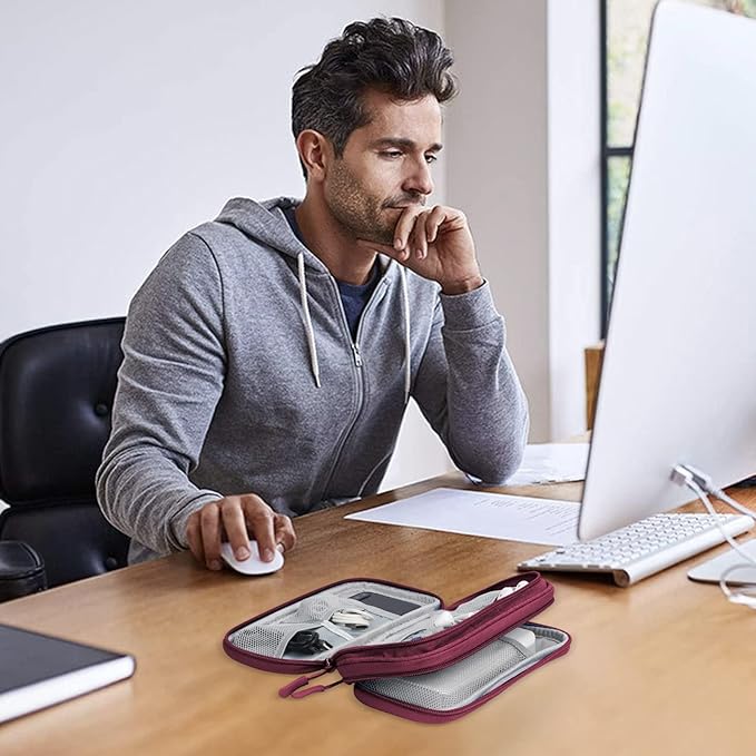 Skycase Electronic Organizer Travel Case - Waterproof Travel Cord Pouches for Organization, Cable Organizer, All-in-One Double Layers Storage Bag for Accessories, Charger, Cable, Wine Red