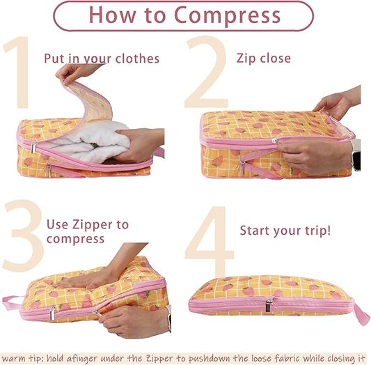 8 Pcs Compression Packing Cubes for Travel, Lightweight Waterproof Luggage Organizer Bags Set, Washable Packaging Cubes for Women Backpack Carry-On Suitcases