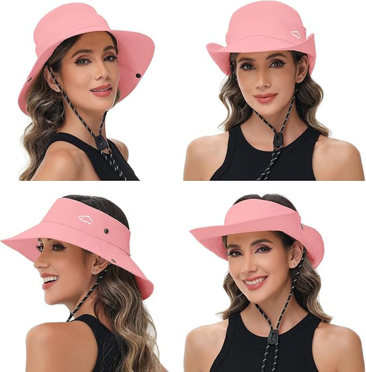 Sun Hats for Women Bucket Hat UV Protection Fishing Hat Wide Brim Safari Hats 2 in 1 Zip-Off Sun Visor Hats UPF 50+