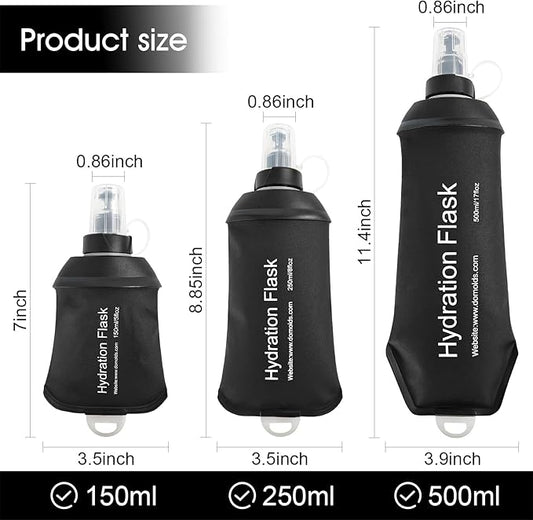WILDREEDS 250ml Soft Flask, TPU Collapsible Soft Water Bottle for Hydration Pack, Running Vest, Folding Water Bottle for Hiking Cycling Climbing-1Pcs, Black
