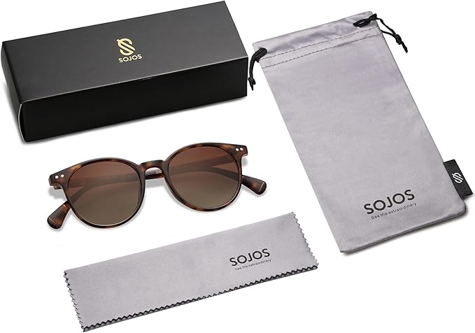 SOJOS Small Round Classic Polarized Sunglasses for Women Men Vintage Style UV400 Lens MAY SJ2113