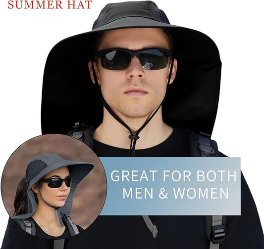 Sun Hat for Men Women with Neck Flap,UPF 50+ UV Protective Hiking Fishing Hats,Wide Brim Sun Hat for Women&Men