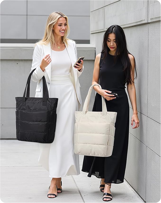BAGSMART Tote Bag for Women, Lightweight Puffy Tote Bag with Compartments Shoulder Bag Handbag for Travel, Work, Gym