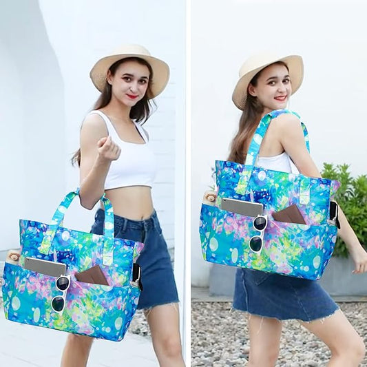 Bluboon Waterproof Beach Tote Pool Bags for Women Ladies Extra Large Carry On Bag With Wet Compartment for Weekender Travel
