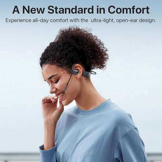 Open Ear Headphones with Mic, 29g Bluetooth Headset, Sweat Resistant,12Hrs, Dual Connect, Wireless Bluetooth Headphones with Noise Cancelling Microphone & Mute, for Work, Workout, Driving, Call, Black