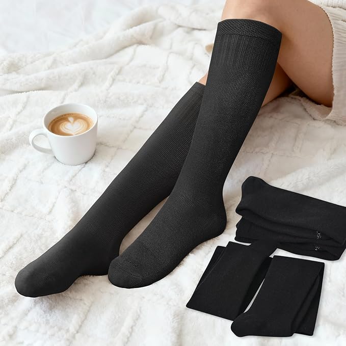 LEVSOX Thick Merino Wool Compression Socks for Women and Men 20-30mmHg Knee High Support Socks for Flying Nurses Pregnancy