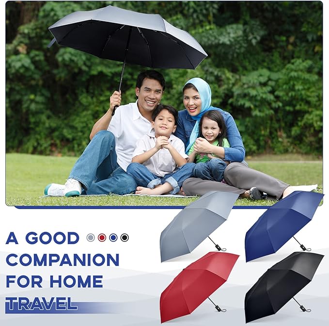 Amylove Windproof Travel Compact Umbrellas Bulk Wind Resistant Folding Auto Open and Close Rain Automatic Travel Collapsible Portable Umbrellas for Men and Women Gifts 4 Colors