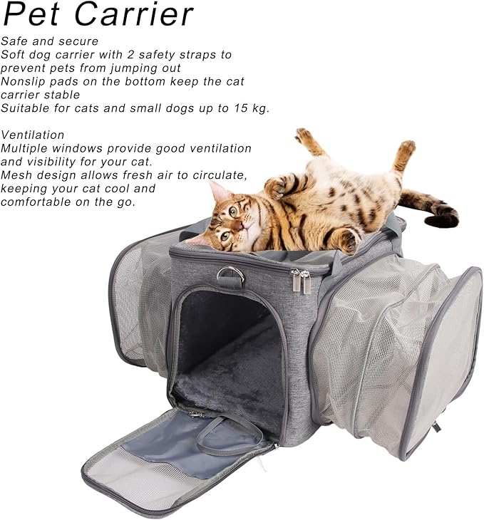 Foldable Carrier, Large Space Travel Carrier for Dogs Cats, Breathable Stretchable with Straps and Leakproof Pads, Portable Carrier for Vet Visits Outdoor Adventures