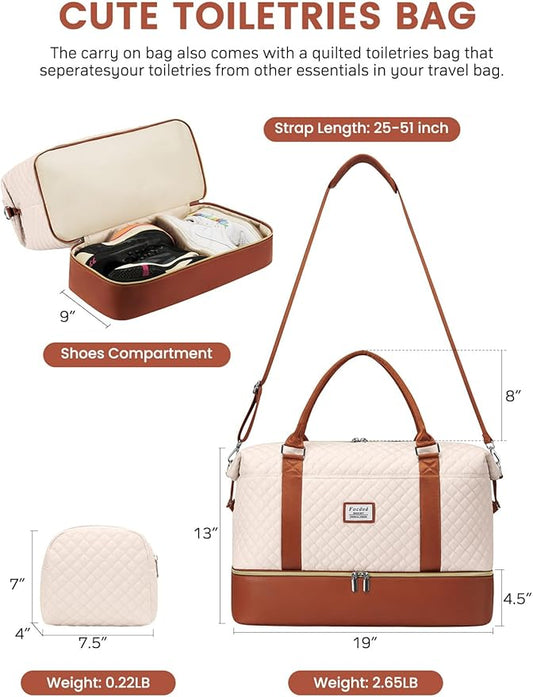 Travel Weekender Duffle Bags for Women: Overnight Bags with Shoe Compartment Large Carry on Weekend Bag with Toiletry & Wet Pocket Tote Duffel Bag Hospital Bag for Women Labor Delivery Begie Brown