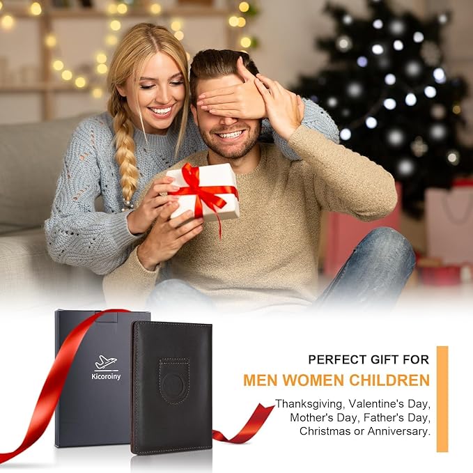 Full Grain Leather AirTag Passport Holder Wallet Cover for Men and Women Travel, Passport Holder with AirTag Slot Passport Wallet, Travel Essentials Genuine Leather Passport Cover Gifts (Coffee)