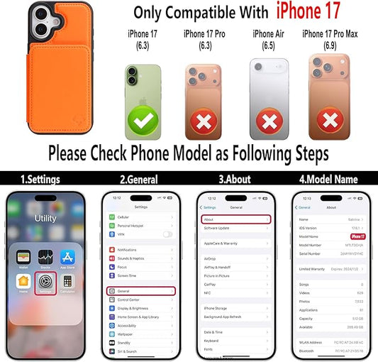 GUERNICA for iPhone 17 (6.1") Case Wallet with Card Holder, RFID Blocking Leather Protection, Shockproof Women Men Phone Case for Apple 17, Orange