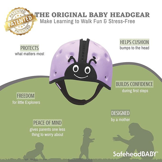 SafeheadBABY Soft Baby Head Protector Helmet for Crawling and Walking 7β24 Months β Ultra-Lightweight & Breathable Infant Safety Helmet That Grows with Your Baby (Circ. 40β52 cm) β Ladybird Purple