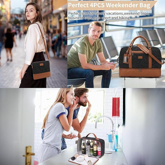 Wogarl Weekender Bags for Women Large Canvas Overnight Bag Travel Duffel Bags Carry on Shoulder Weekend Bag with Shoe Compartment for Travel Night Flight Daily Use