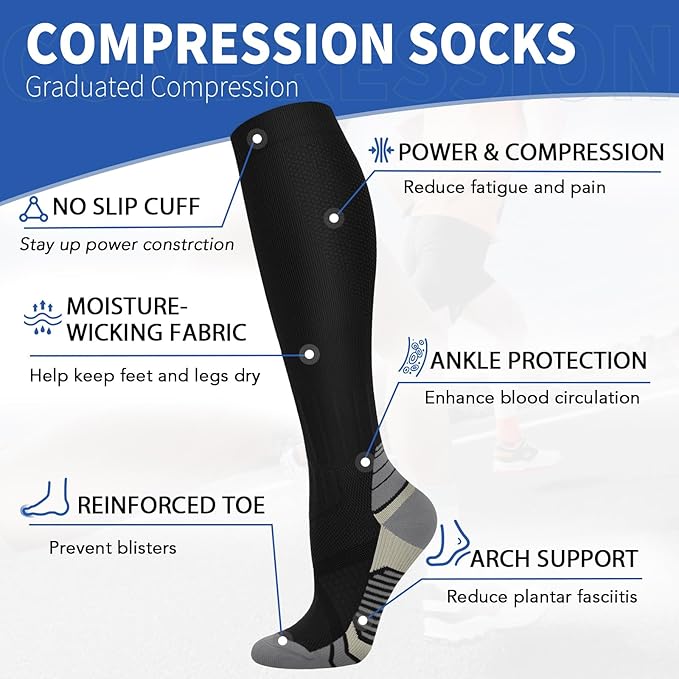 Graduated Copper Compression Socks for Men & Women Circulation 8 Pairs 15-20mmHg - Best for Running Athletic Cycling