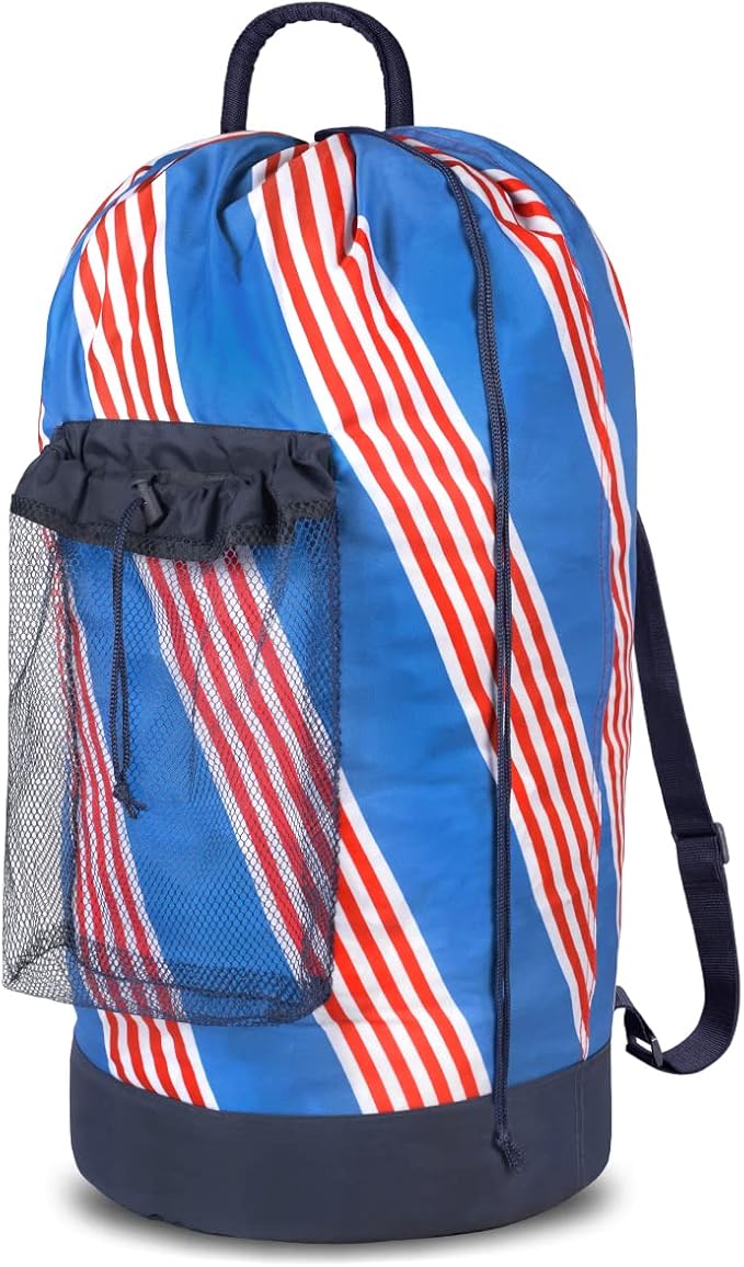 Dalykate Backpack Laundry Bag with Shoulder Straps and Mesh Pocket Durable Nylon Clothes Hamper Bag with Drawstring Closure for College, Travel, Laundromat, Apartment