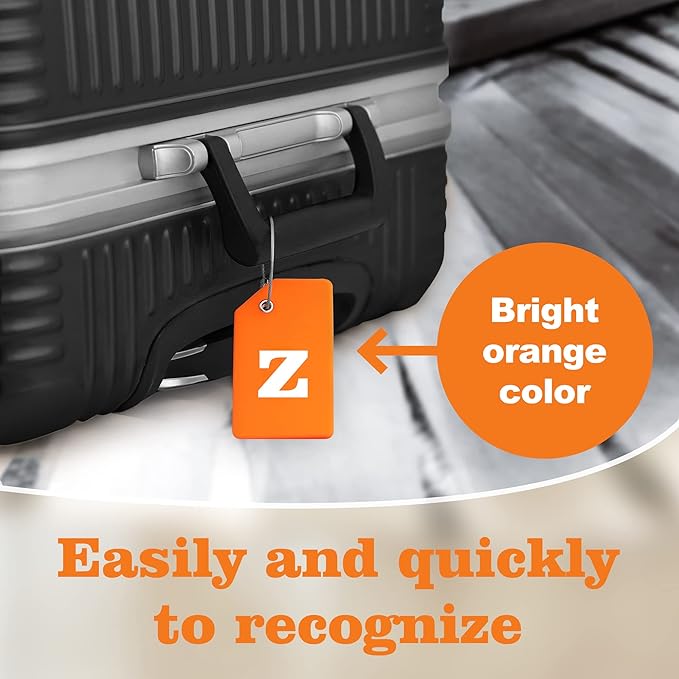 Gostwo 2 Pack Silicone Luggage Tags for Suitcases, 26 Initial Letter Baggage Labels Handbag School Bag Suitcase Instrument Tag with Stainless Steel Loop(Orange)(Letter Z)