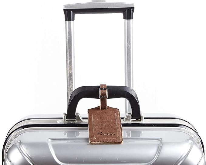 Travelambo 8 Pack Luggage Tags Faux Leather for Suitcases Travel Bag Labels Travel Accessories Essential with Protection Cover ID (Brown)