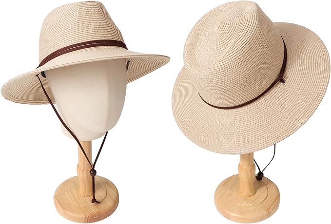 DRESHOW Women Straw Panama Hat Travel Fedora Beach Sun Hat Summer Wide Brim Straw Roll up Hat UPF 50+