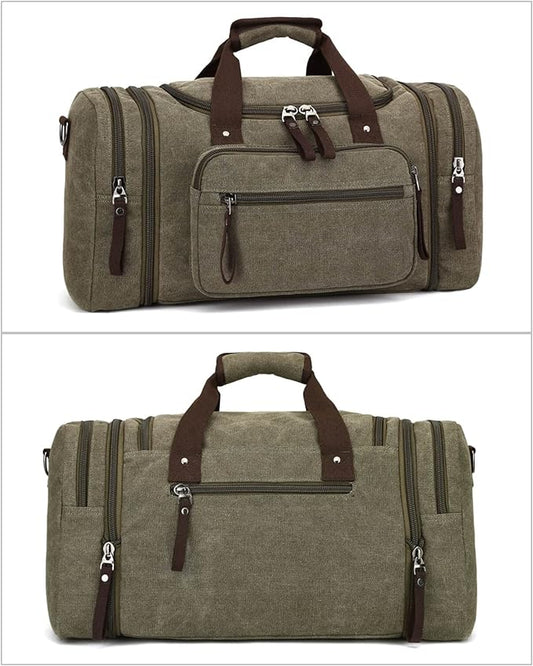 Duffle Bag for Travel, Large Canvas Duffel Bag for Travelling Overnight Weekender Bag Carry On Bag for Men Women Green