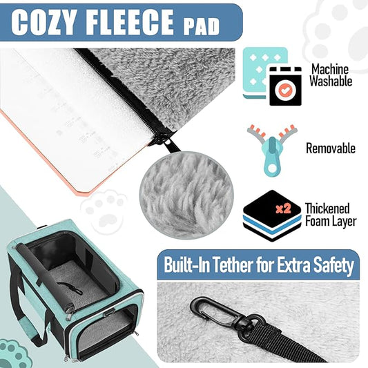 Soft Cat Carrier Large Cat 20 lbs/Kitty Cat Travel Crate for Pet Top Load/Small Dog Sturdy Transport Fabric Carry Bag 10 Pounds/Yorkie Kennel with Pocket Teal Aqua