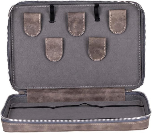 Medicine Handmade Leather Cable Organizer Bag โ Full-Grain Leather Travel Tech Case for Cords, Chargers & Accessories โ Zippered Storage for Men & Women (Gray)