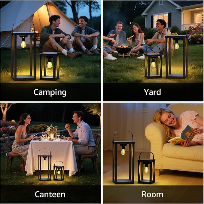 2 Pack Outdoor Lanterns IP44 Cordless LED Lanterns,Rechargeable Portable Table Lamp for Power Outages, Camping & Patio Decor (Large & Small Set)