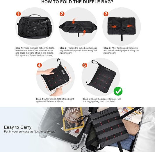 WITZMAN Foldable Duffle Bag for Travel 65L Lightweight Packable Duffel Bag with Shoes Compartment Overnight Bag for Men Women (B697 Silvery Grey)