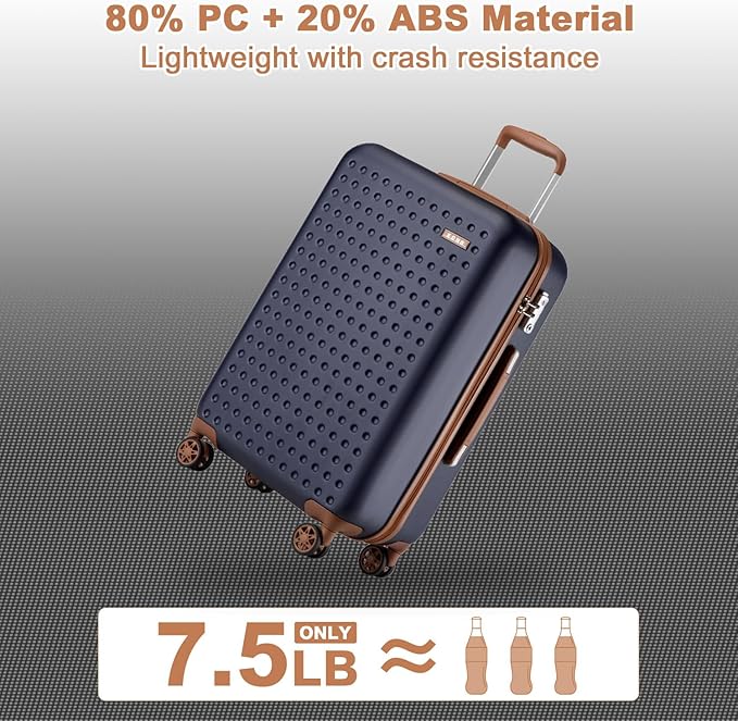 Kono 24 Inch Luggage Medium checked Lightweight Hardside Suitcase with Spinner Wheels & Built-in TSA Lock, Navy