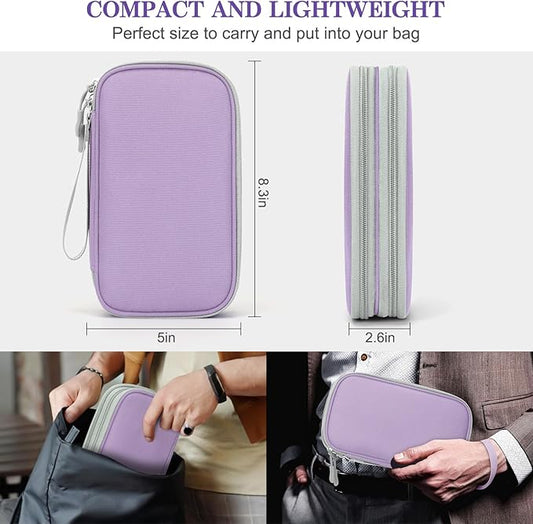 FYY Electronic Organizer, Travel Cable Organizer Bag Pouch Electronic Accessories Carry Case Portable Waterproof Double Layers Storage Bag for Cable, Charger, Phone, Medium Size- Light Purple