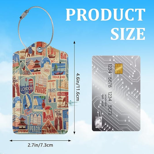 2 Pack Luggage Tag for Suitcase,City Travel Stamps Luggage Tag with PU Leather Privacy Cover ID Label & Stainless Steel Loop for Women Men Travel Bag Suitcase