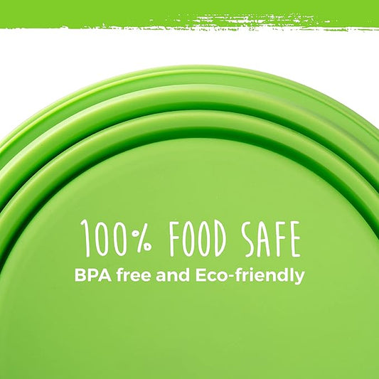 Mighty Paw Travel Dog Bowl Set - Silicone Food - Bonus Carabiner Clip - Ideal for Hiking - Camping - Lightweight - Leak-Proof - Collapsible Dog Bowl with Lid - Green - 2 Pack (27 Oz)