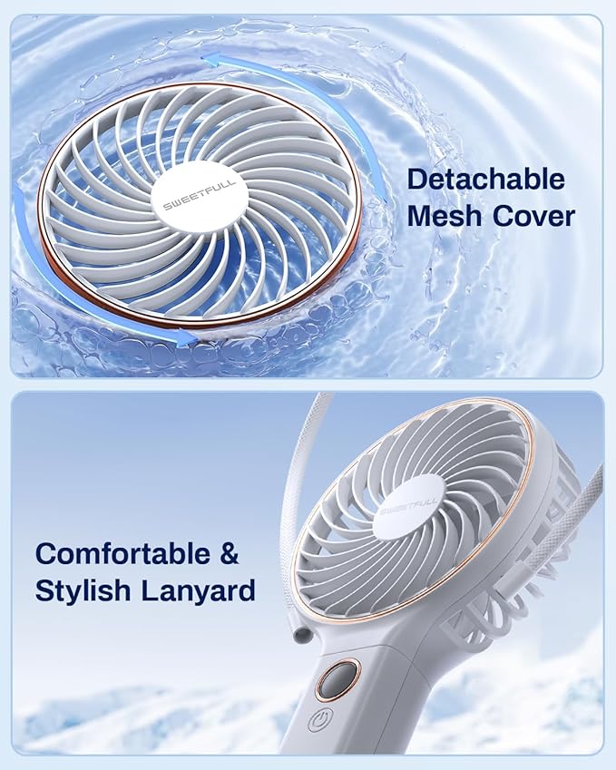 SWEETFULL Handheld Portable Fan, 5000mAh Rechargeable Battery, 6 Speed Wind, LED Digital Display, Foldable Electric Personal Mini Travel Fan with Backup Power, Summer Essentials Gifts for Women Girl