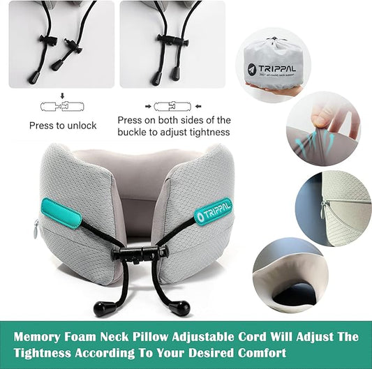 GOLDORANGE Travel Pillow Neck Chin Head Support Best Memory Foam Airplane Neck Pillows 360-Degree Support for Travel Bus Home Office and Gaming, Grey L