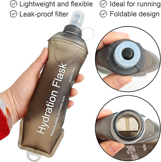 WILDREEDS 500ml Soft Flask, TPU Collapsible Soft Water Bottle for Hydration Pack, Running Vest, Folding Water Bottle for Hiking Cycling Climbing-1Pcs, Grey
