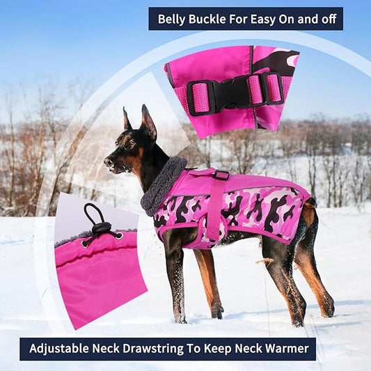 IECOii Extra Warm Reflective Adjustable Dog Jacket - Fleece Turtleneck Winter Coat for Cold Weather - Soft Coat for Small, Medium, Extra Large Dogs