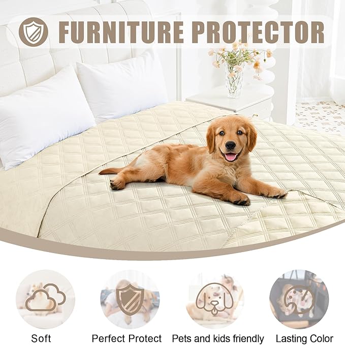 Smiry Waterproof Dog Bed Cover Blanket 68x82, Soft Reversible Pet Blanket, Washable Leakproof Cats Dogs Couch Cover for Sofa, Couch, Furniture, Lattice, Beige/Beige